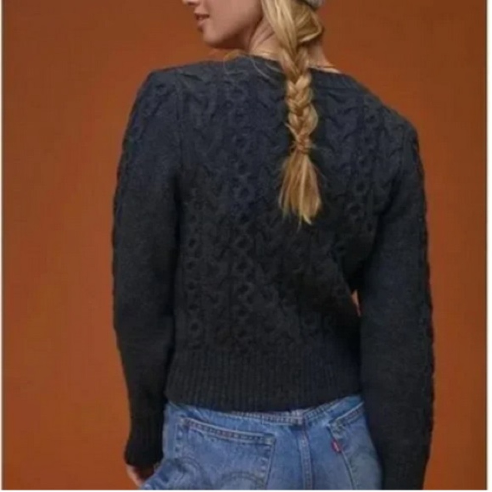 Maeve Anthropologie Cable Knit Cardigan Sweater, Charcoal Gray - Picture 6 of 6
